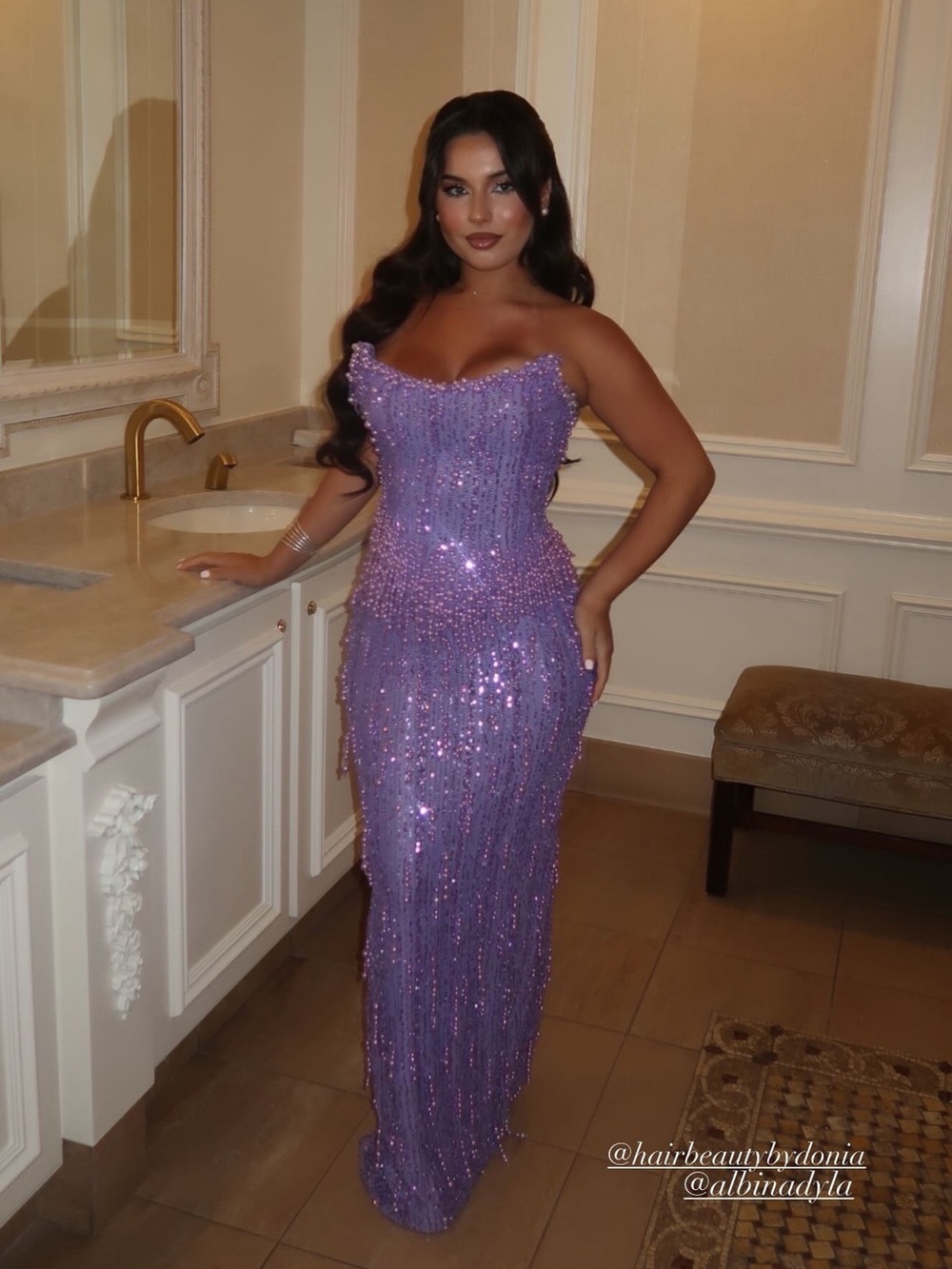 Albina Dyla Strapless Lavender Sequin/Beaded Corset Top With Skirt